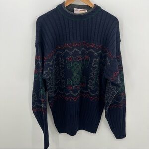 Vintage John Ashforth XL 90s NWT Made in Italy Blue Red Wool Crew Sweater